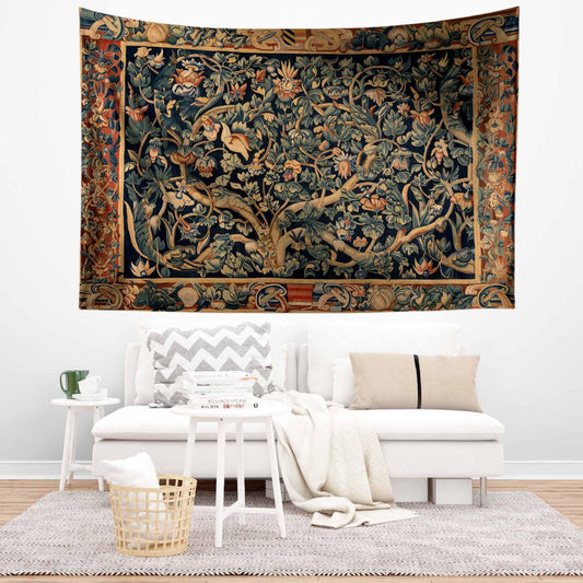 Antique Framed Large French Tapestry Wall Art Hanging, Vintage Dark Floral Cottagecore Decor, Vintage Wall Tapestries, lightweight tapestry