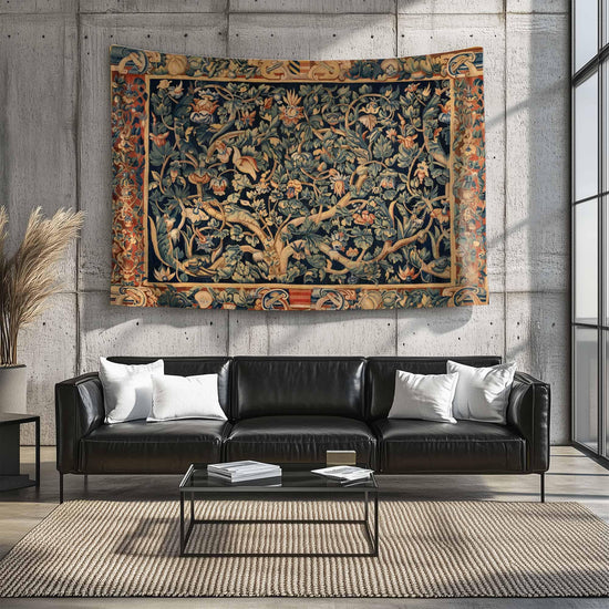 Antique Framed Large French Tapestry Wall Art Hanging, Vintage Dark Floral Cottagecore Decor, Vintage Wall Tapestries, lightweight tapestry