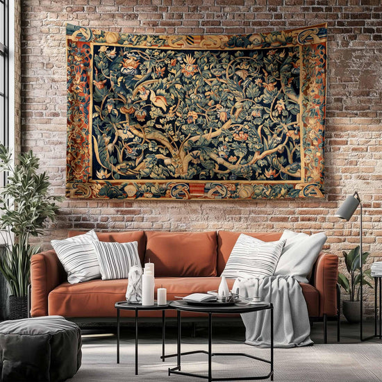 Antique Framed Large French Tapestry Wall Art Hanging, Vintage Dark Floral Cottagecore Decor, Vintage Wall Tapestries, lightweight tapestry