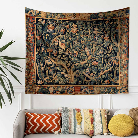 Antique Framed Large French Tapestry Wall Art Hanging, Vintage Dark Floral Cottagecore Decor, Vintage Wall Tapestries, lightweight tapestry