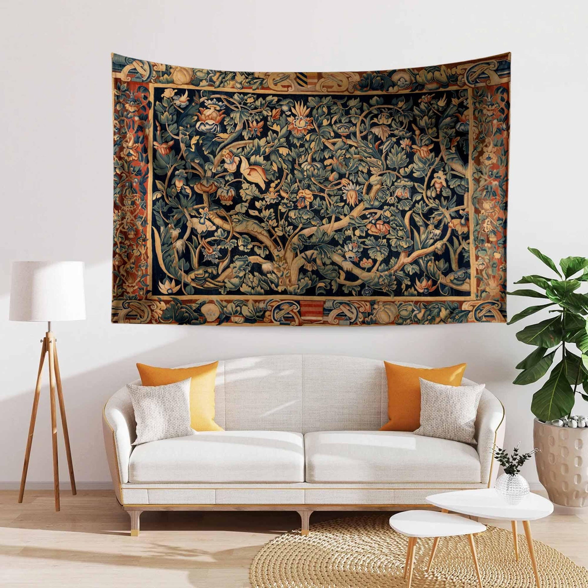 Antique Framed Large French Tapestry Wall Art Hanging, Vintage Dark Floral Cottagecore Decor, Vintage Wall Tapestries, lightweight tapestry