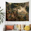 French Medieval Tapestry Verdure with Château Garden, Dark Floral Tapestry Wall Hanging, Large Landscape Tapestry Wall Art, Wall tapestries