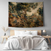 French Medieval Tapestry Verdure with Château Garden, Dark Floral Tapestry Wall Hanging, Large Landscape Tapestry Wall Art, Wall tapestries