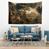 French Medieval Tapestry Verdure with Château Garden, Dark Floral Tapestry Wall Hanging, Large Landscape Tapestry Wall Art, Wall tapestries
