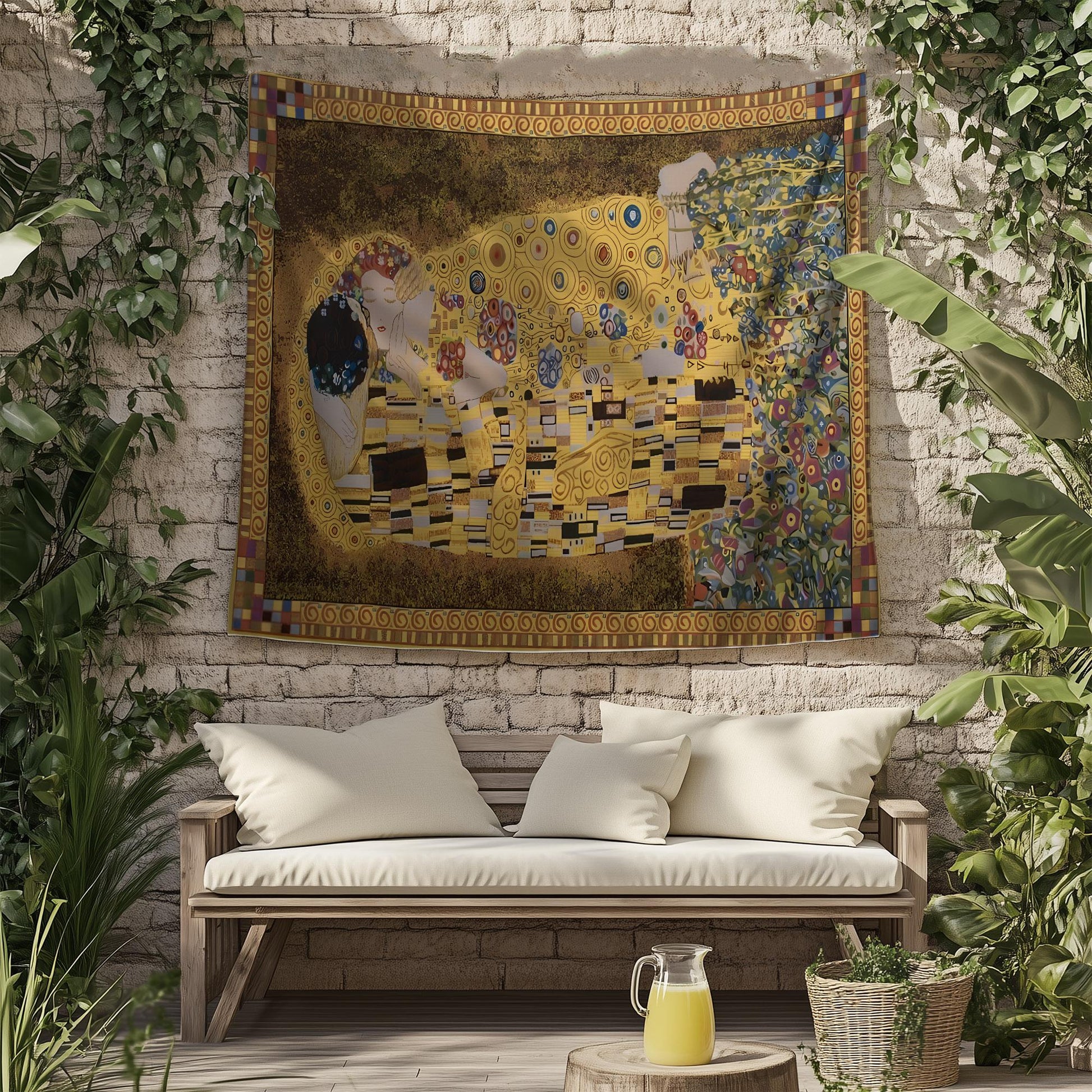 Gustav Klimt Wall Tapestry - The Kiss Love Art Decor, Masterpiece Fabric Wall Hanging, Romantic Valentines Day Gift