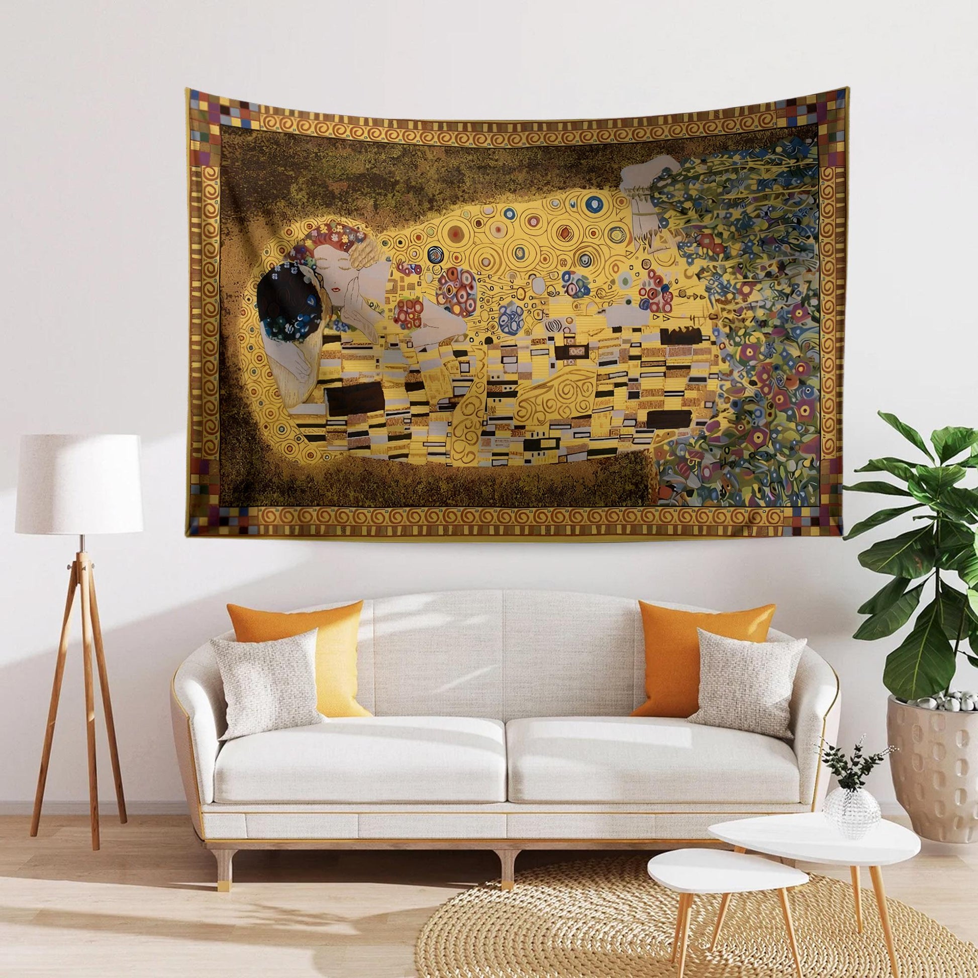 Gustav Klimt Wall Tapestry - The Kiss Love Art Decor, Masterpiece Fabric Wall Hanging, Romantic Valentines Day Gift