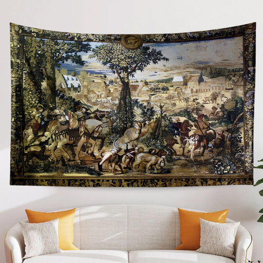 Hunt of Maximilian Wall Tapestry - Renaissance Art Decor, Medieval Hunting Scene, Historic Home Wall Hanging, Classic European Tapestry