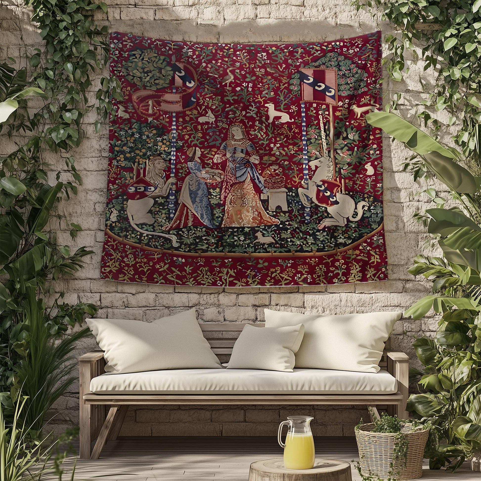 Lady and the Unicorn Smell Belgian Wall Tapestry, Medieval Art Decor, Vintage Fairy Tale Home Hanging, Unique Gift for History Lovers