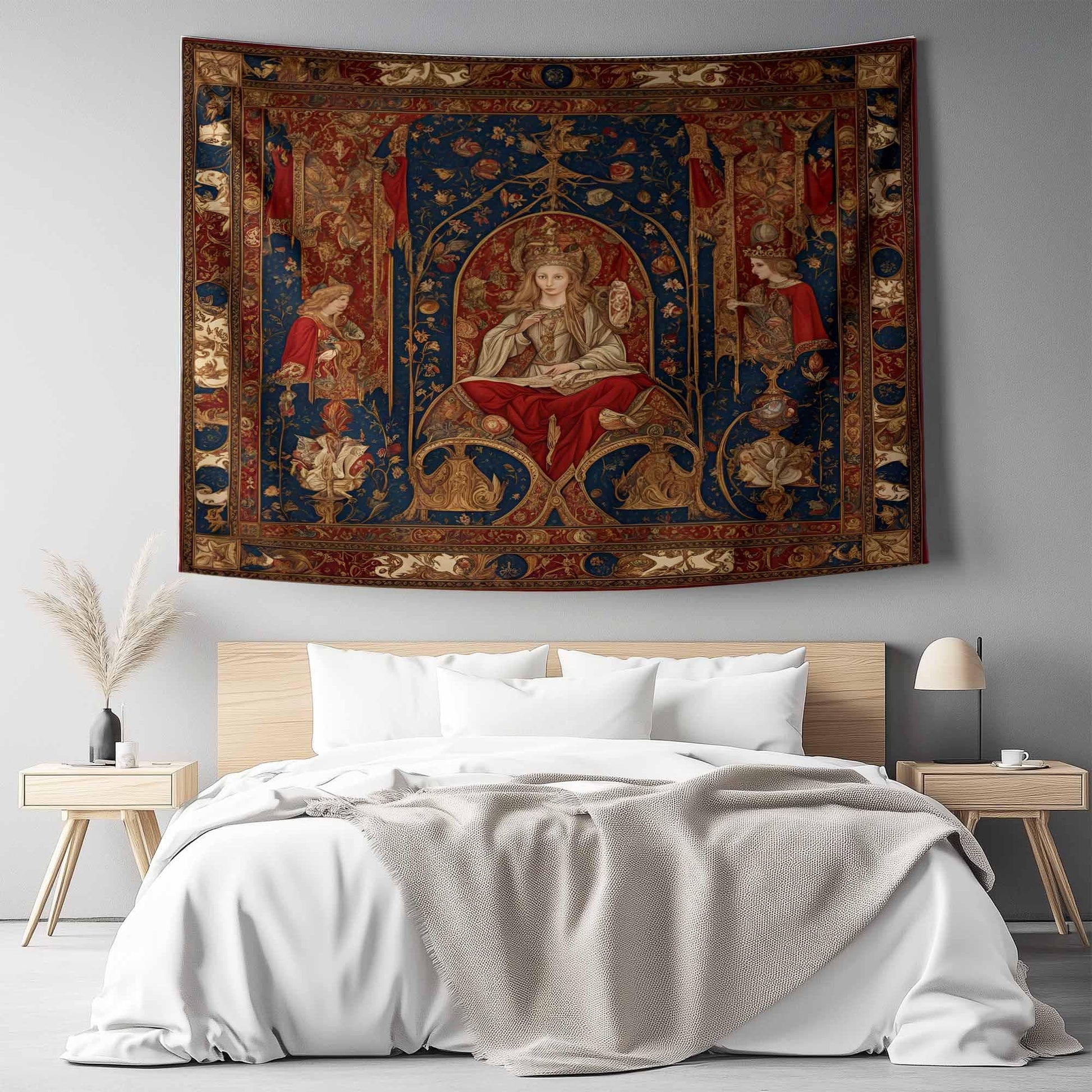 French Princess Medieval Tapestry Wall Hanging, Vintage Goth Decor, Chateau Bedroom Art, Renaissance Style Textile, Elegant Historical Gift