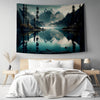 Blue Lake Mountain Wall Tapestry, Forest Trees Landscape Decor, Nature Scenery Hanging Art for Bedroom & Living Room