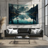 Blue Lake Mountain Wall Tapestry, Forest Trees Landscape Decor, Nature Scenery Hanging Art for Bedroom & Living Room