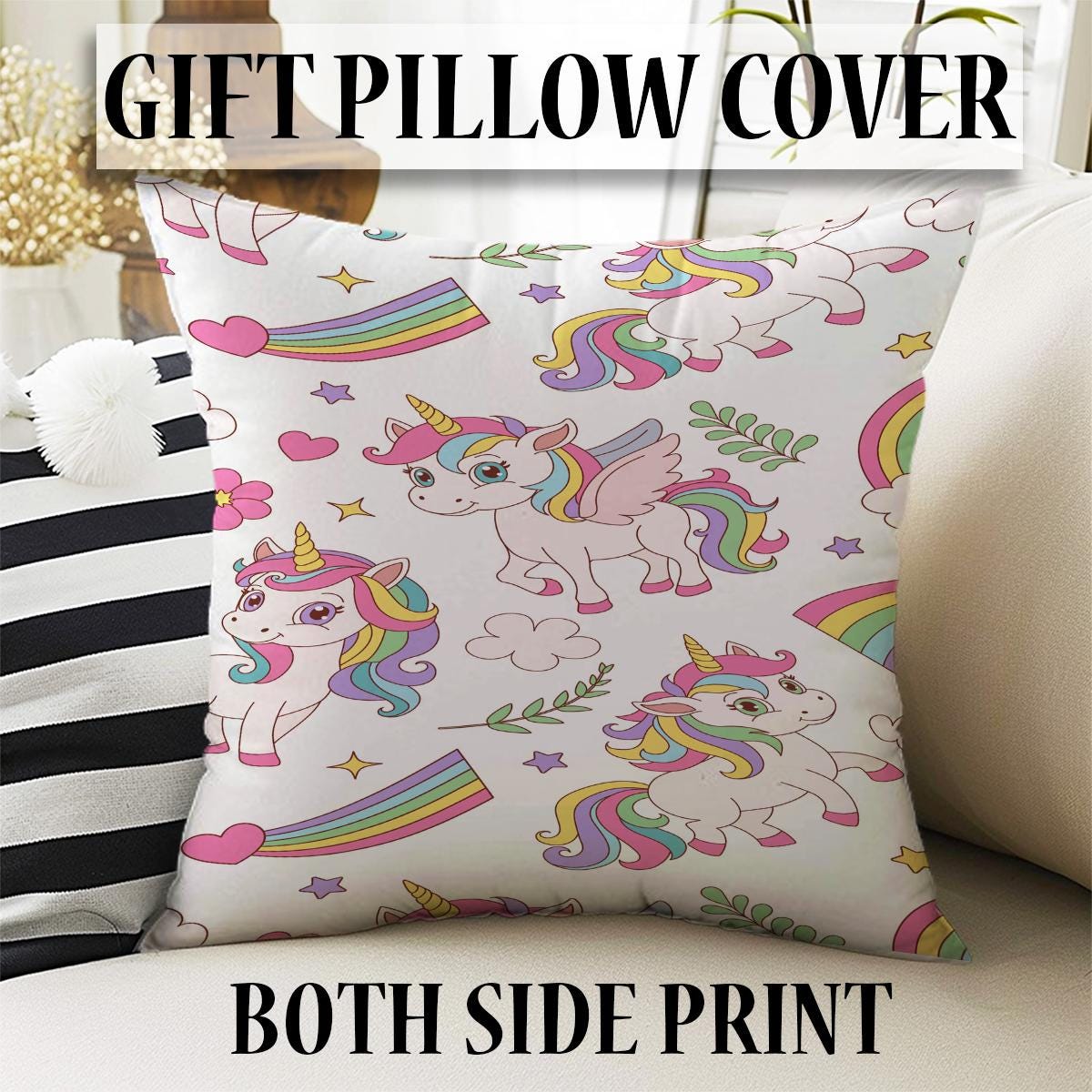 Pink Unicorn Kids Curtains with Pillowcase, Custom Sizes, Girls Bedroom Window Drapes, Magical Horse Themed Room Decor