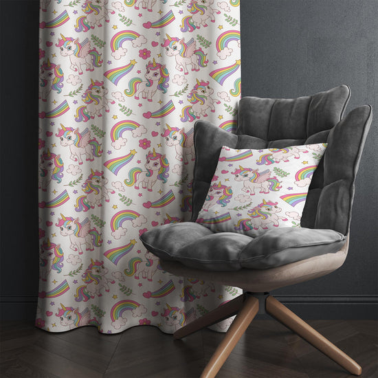 Pink Unicorn Kids Curtains with Pillowcase, Custom Sizes, Girls Bedroom Window Drapes, Magical Horse Themed Room Decor