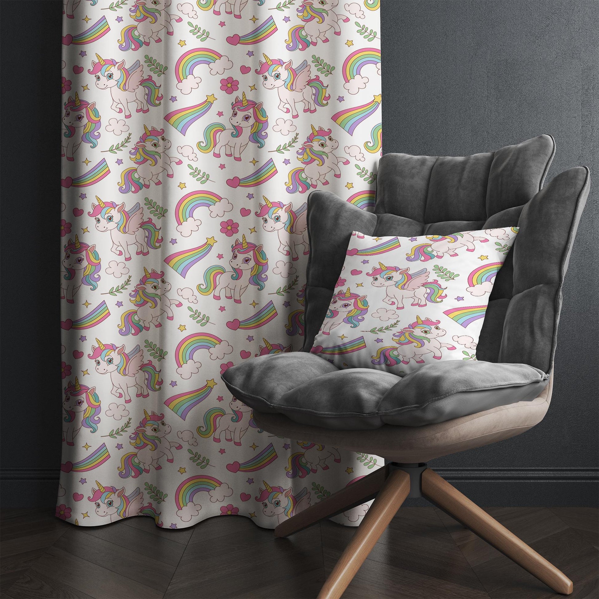 Pink Unicorn Kids Curtains with Pillowcase, Custom Sizes, Girls Bedroom Window Drapes, Magical Horse Themed Room Decor