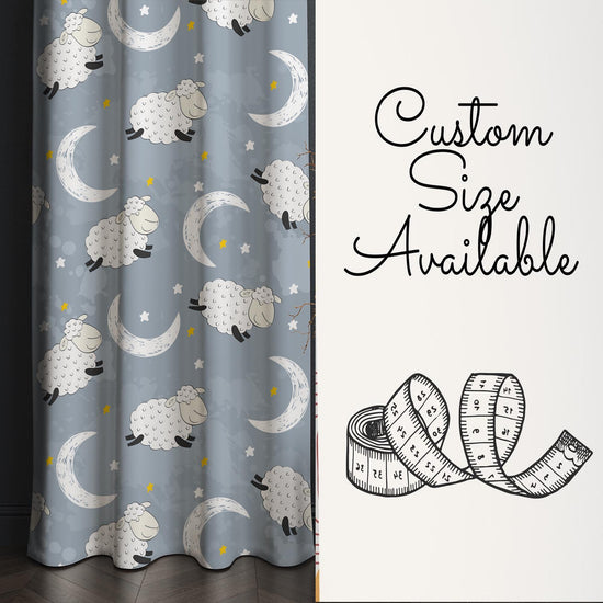 Kids Nursery Curtains with Gray White Moon Stars Sheep Lamb Design & Gift Pillowcase, Custom Sizes, Cozy Child Room Decor