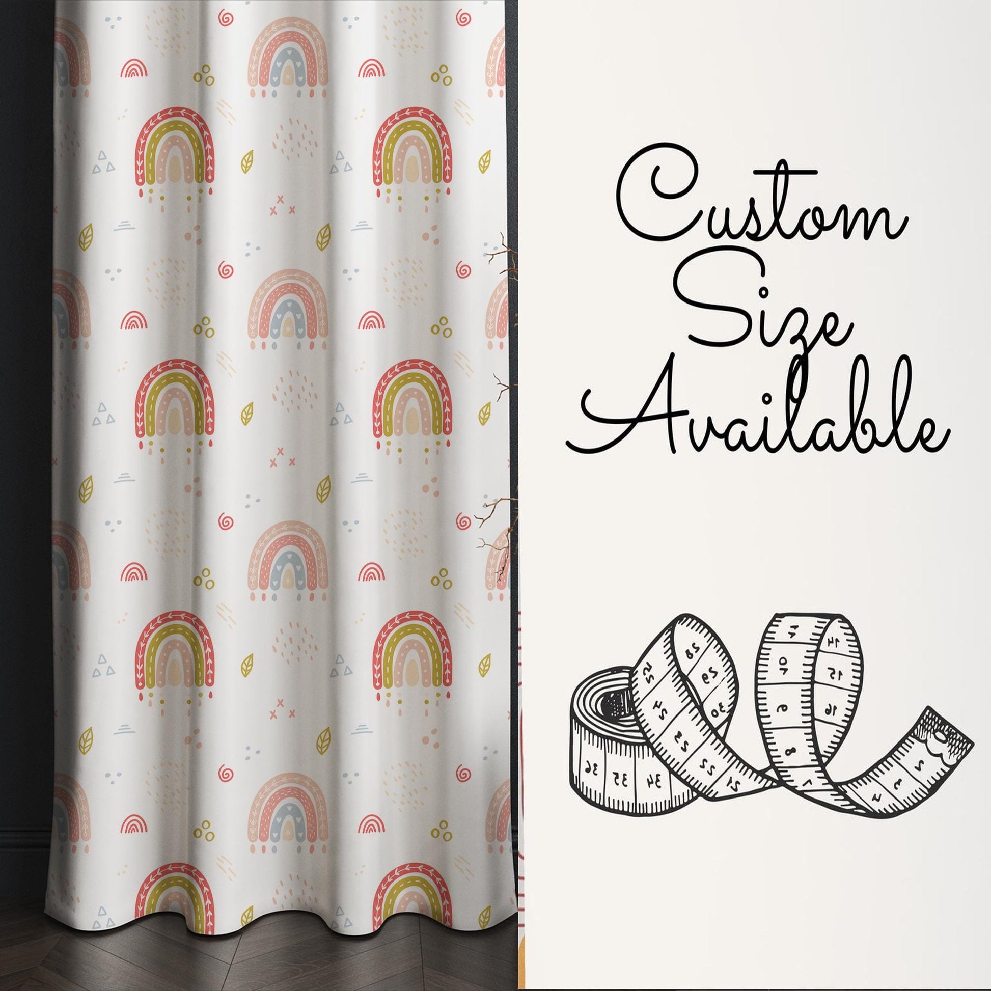 Boho Colorful Rainbow Nursery Curtains, Kids Room Window Drapes, Custom Size, Playful Bohemian Decor for Childrens Bedroom