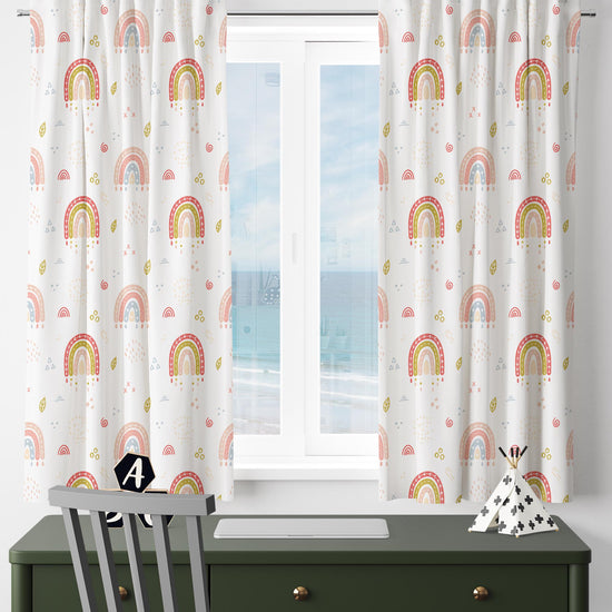 Boho Colorful Rainbow Nursery Curtains, Kids Room Window Drapes, Custom Size, Playful Bohemian Decor for Childrens Bedroom
