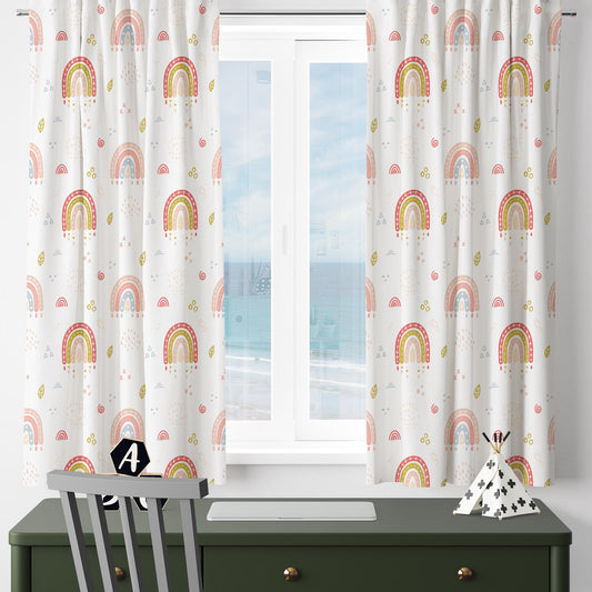 Boho Colorful Rainbow Nursery Curtains, Kids Room Window Drapes, Custom Size, Playful Bohemian Decor for Childrens Bedroom