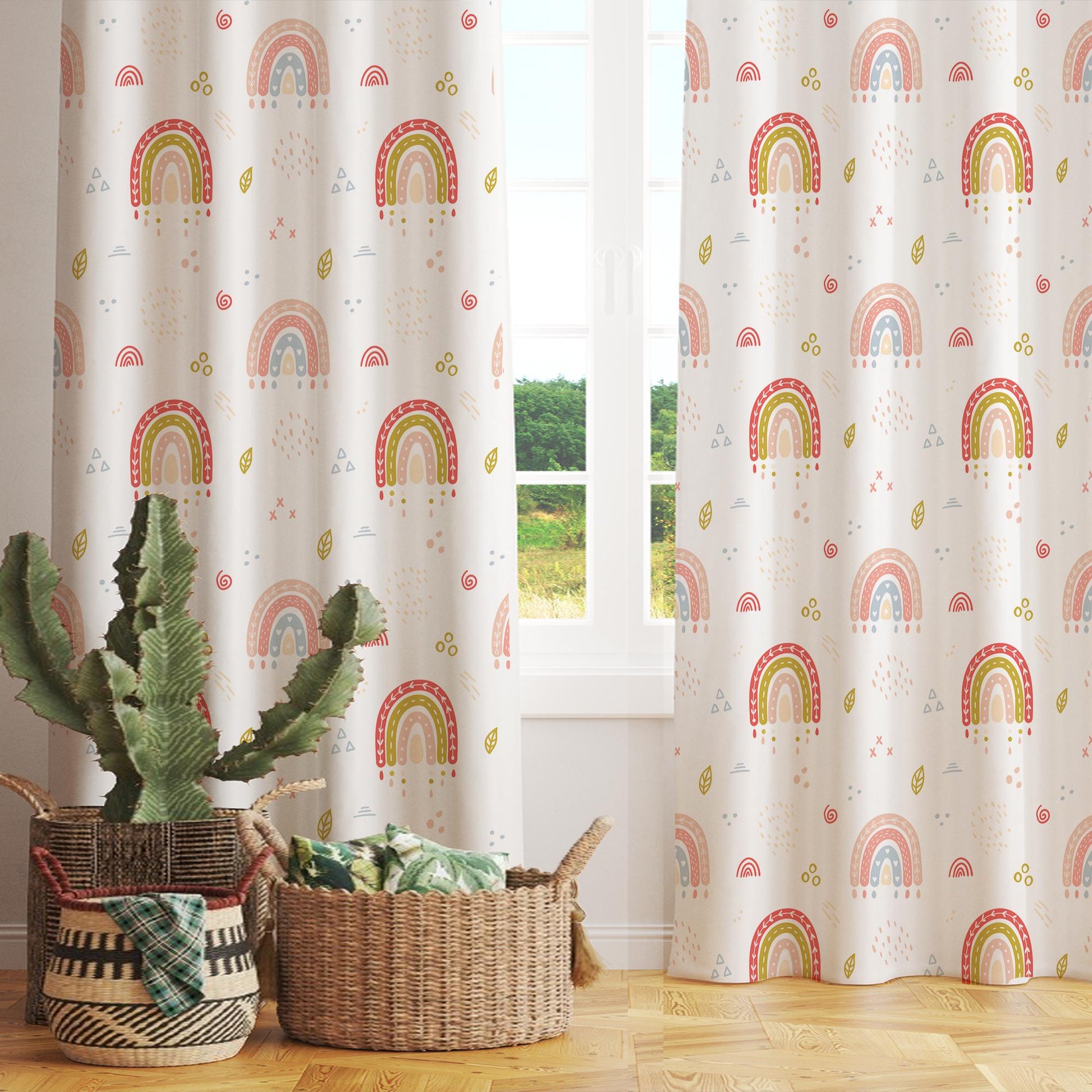 Boho Colorful Rainbow Nursery Curtains, Kids Room Window Drapes, Custom Size, Playful Bohemian Decor for Childrens Bedroom