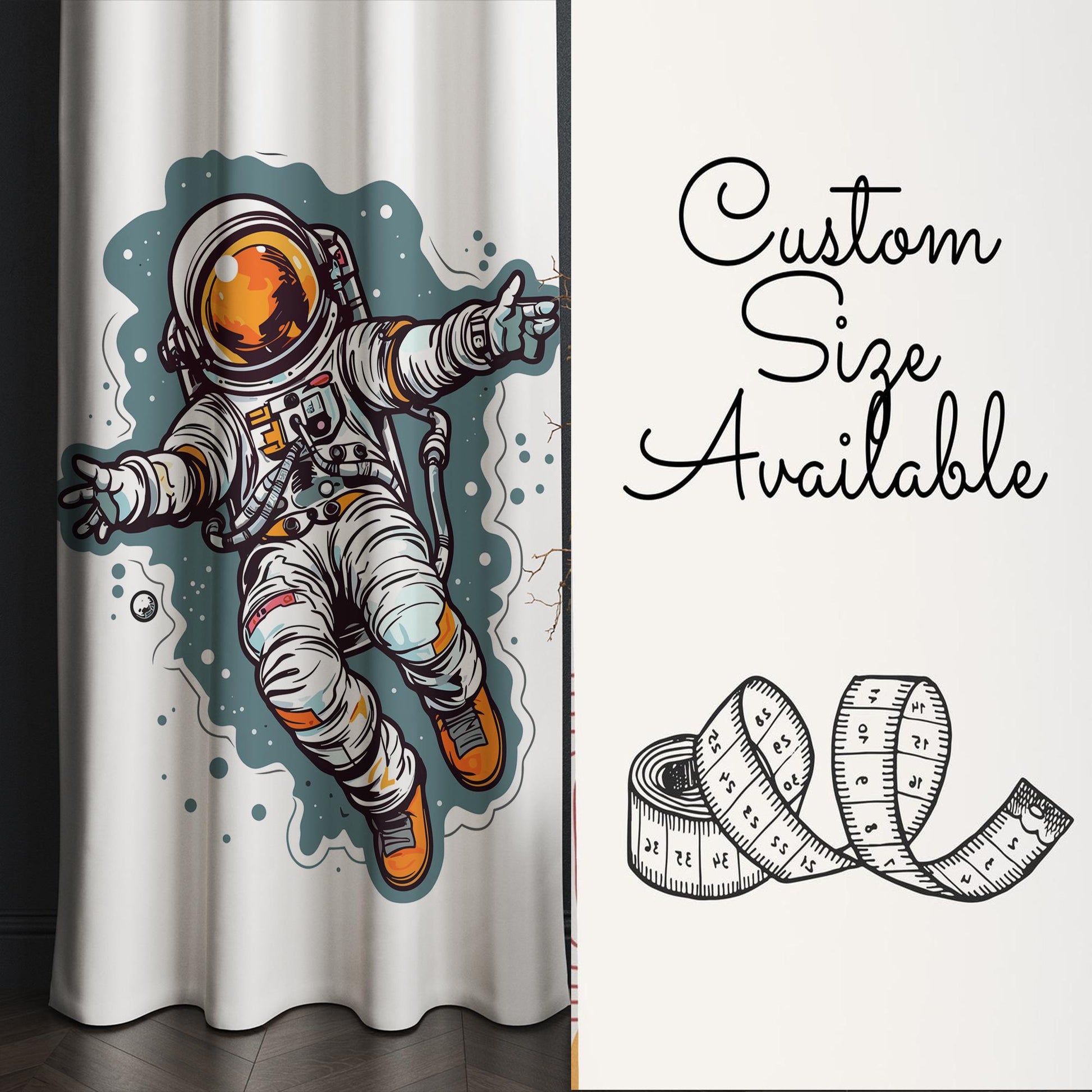 Space Astronaut Theme Curtains Custom Size | Kids Room Decor, Space Explorer Window Drapes, Outer Space Nursery Curtains