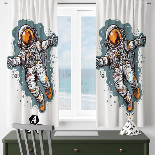 Space Astronaut Theme Curtains Custom Size | Kids Room Decor, Space Explorer Window Drapes, Outer Space Nursery Curtains