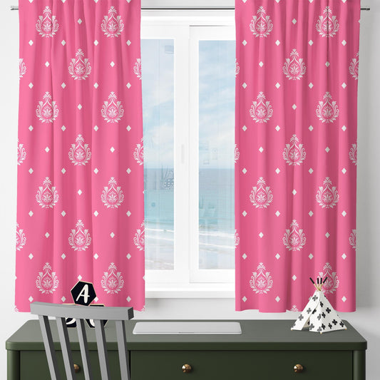 Pink White Damask Curtains Custom Size Decorative Figure Girls Room Window Drapes & Pillow Case Gift