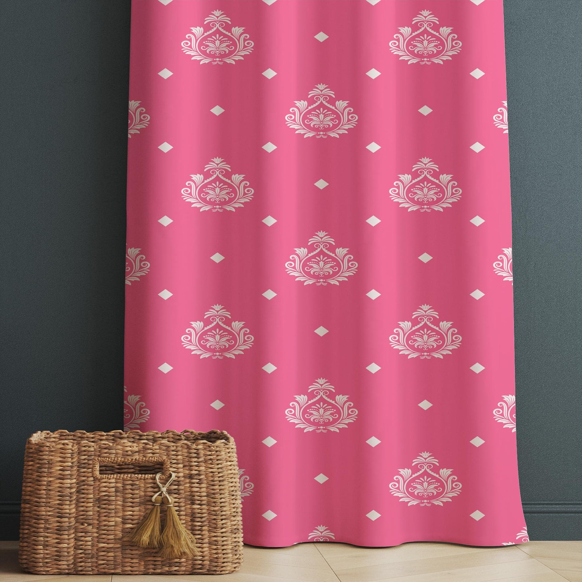 Pink White Damask Curtains Custom Size Decorative Figure Girls Room Window Drapes & Pillow Case Gift