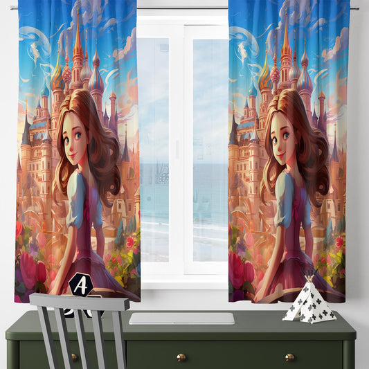 Medieval Princess Castle Curtains for Girls Bedroom, Custom Size Window Drapes, Nursery Decor & Gift Pillow Case