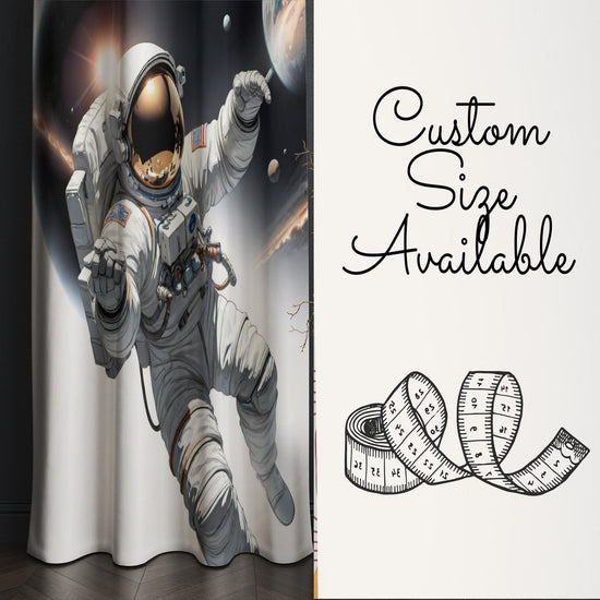 Space Astronaut Moon Curtain for Boys Room, Custom Size Window Drapes & Gift Pillow Cover, Kids Space Nursery Decor