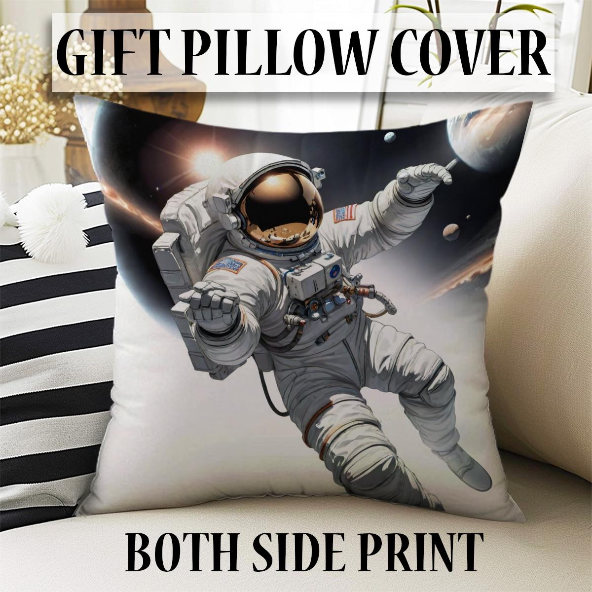 Space Astronaut Moon Curtain for Boys Room, Custom Size Window Drapes & Gift Pillow Cover, Kids Space Nursery Decor