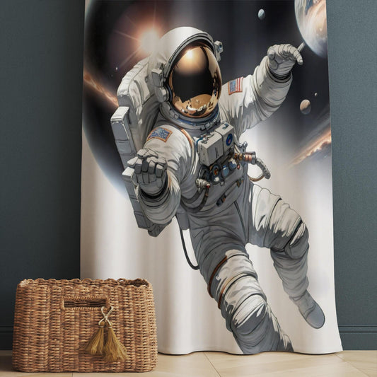 Space Astronaut Moon Curtain for Boys Room, Custom Size Window Drapes & Gift Pillow Cover, Kids Space Nursery Decor