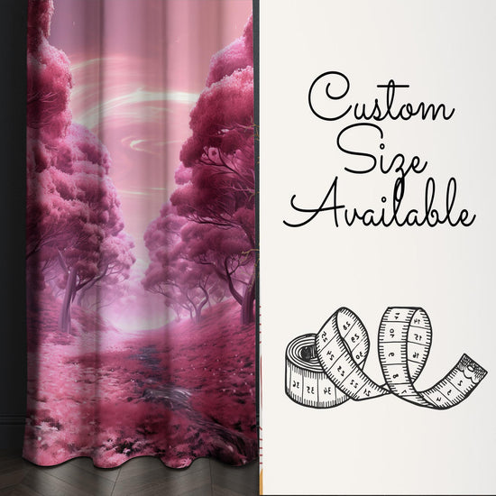 Pink Trees Forest Path Curtains for Girls Room, Floral Window Drapes, Custom Size Kids Nursery Decor & Gift Pillow Covers