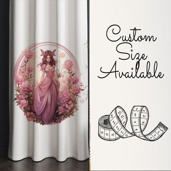 Pink Floral Curtains for Girls Room, Fairy Tale Princess Window Drapes, Custom Size Kids Nursery Decor & Matching Pillow Covers Gift