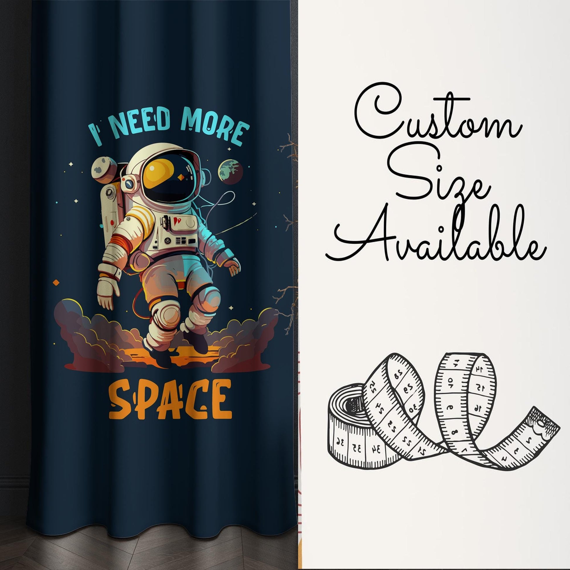 Astronaut Space Kids Nursery Curtains & Custom Size Drapes with Matching Pillow Covers – Gift for Children&#39;s Room Decor