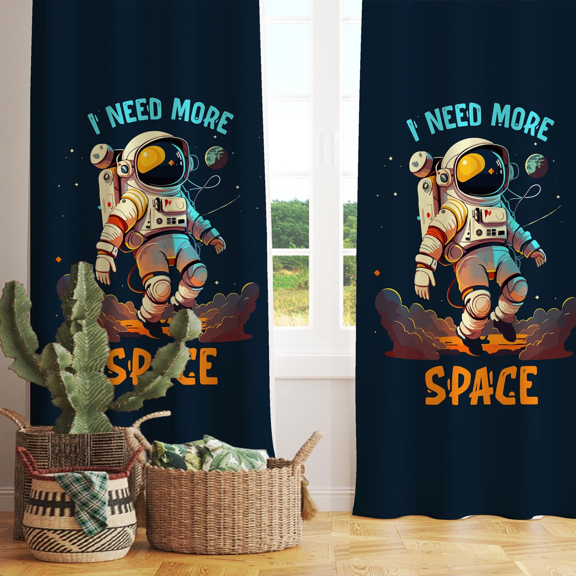Astronaut Space Kids Nursery Curtains & Custom Size Drapes with Matching Pillow Covers – Gift for Children&#39;s Room Decor