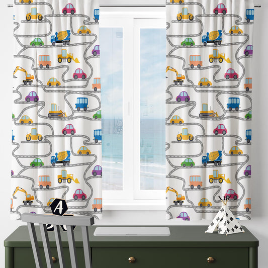 Construction Equipment Kids Nursery Curtains & Custom Size Window Drapes with Gift Pillow Covers for Boys Room