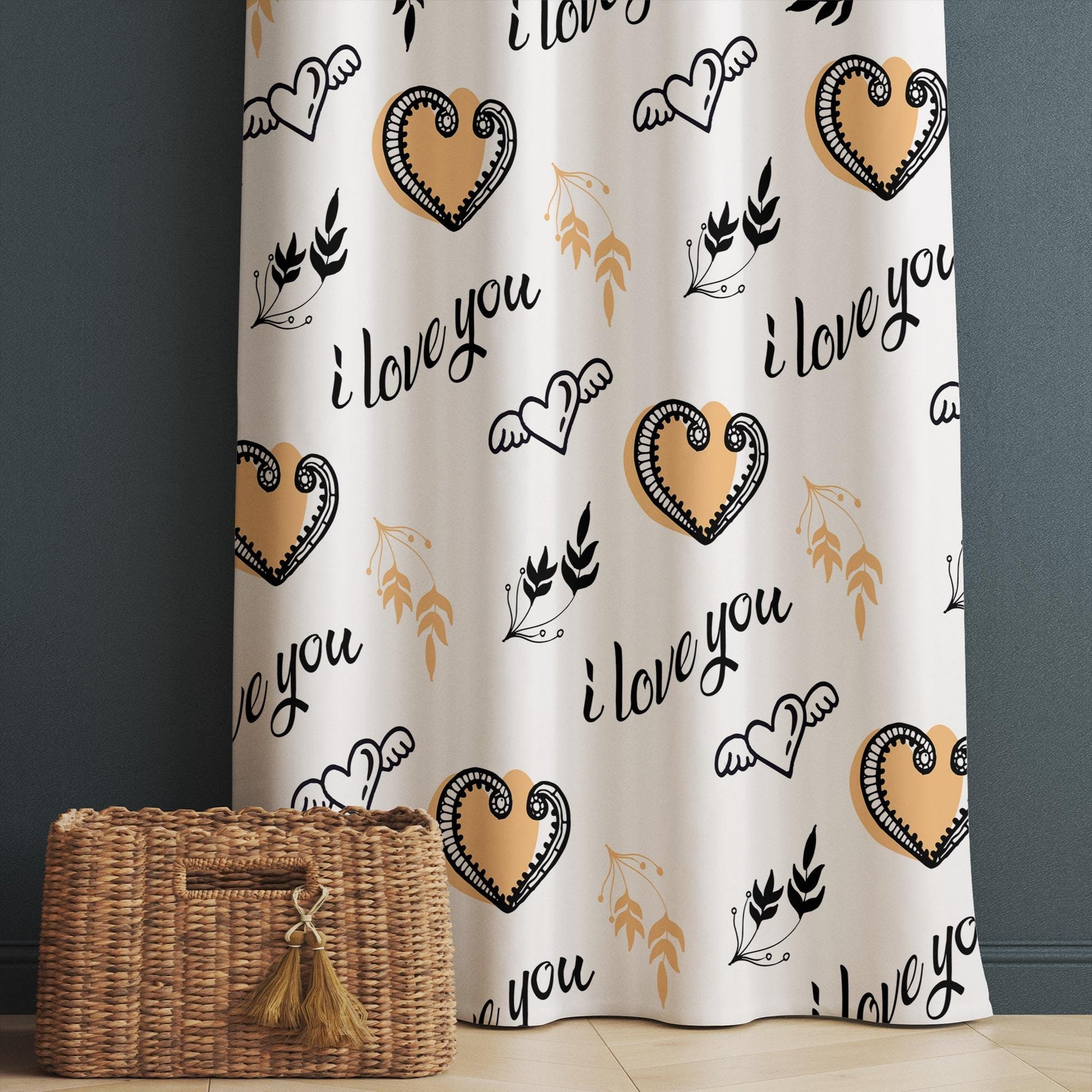 Love Hearts Kids Nursery Curtains & Custom Size Window Drapes with Gift Pillow Covers for Girls Room Decor