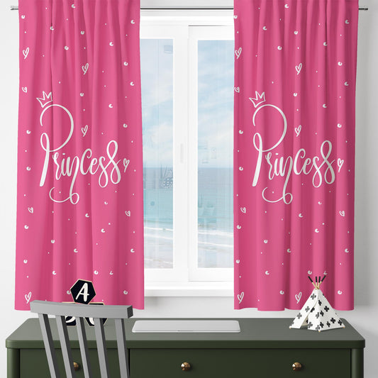 Pink White Princess Kids Nursery Curtains, Custom Size Drapes for Girls Room Decor, Gift Pillow Covers