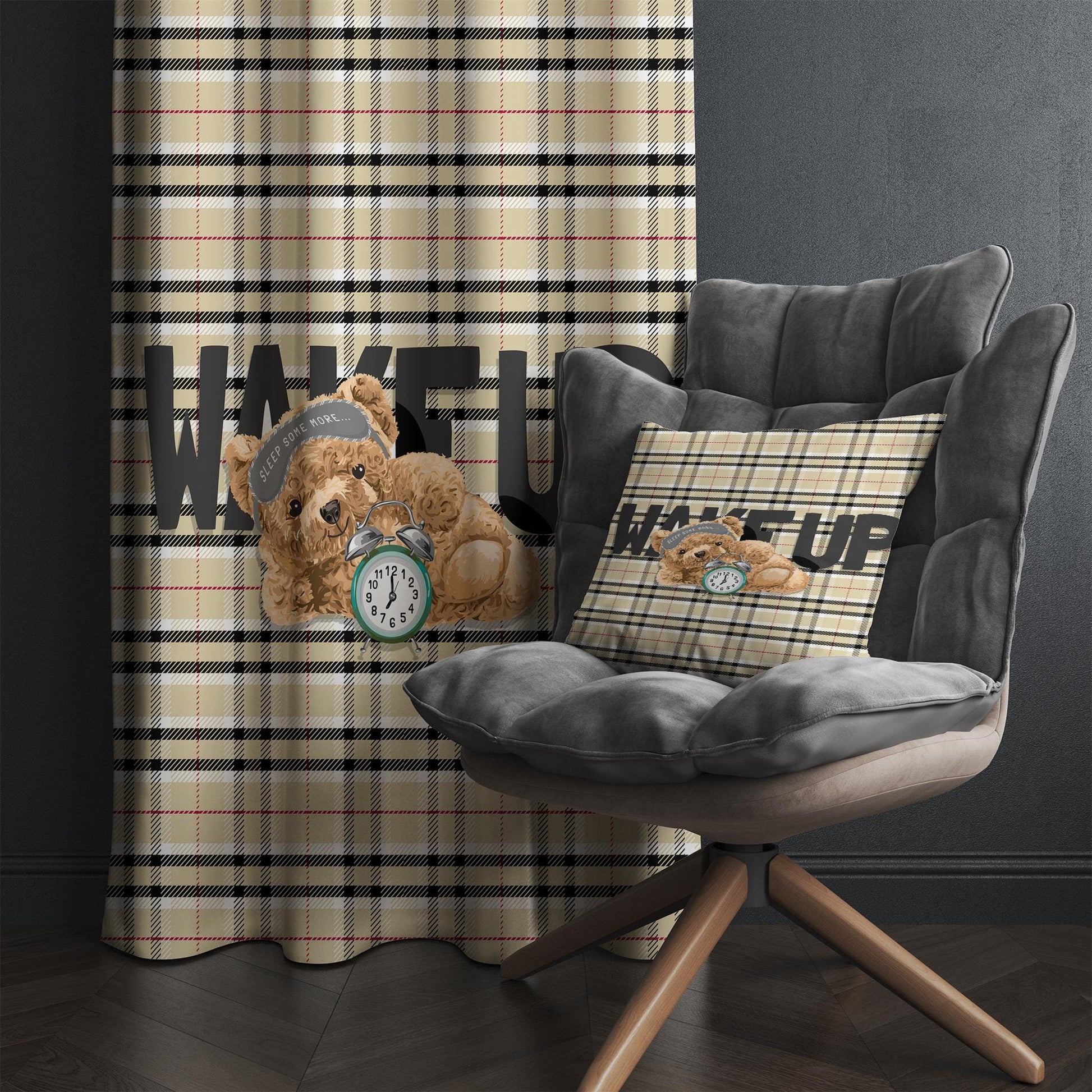 Bear Nursery Curtains Sleepy Kids Room Drapes Custom Size Kids Window Treatment & Gift Pillow Covers Cute Room Decor