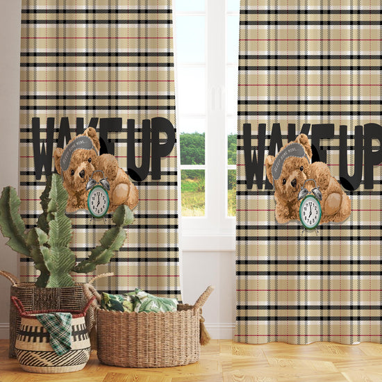 Bear Nursery Curtains Sleepy Kids Room Drapes Custom Size Kids Window Treatment & Gift Pillow Covers Cute Room Decor