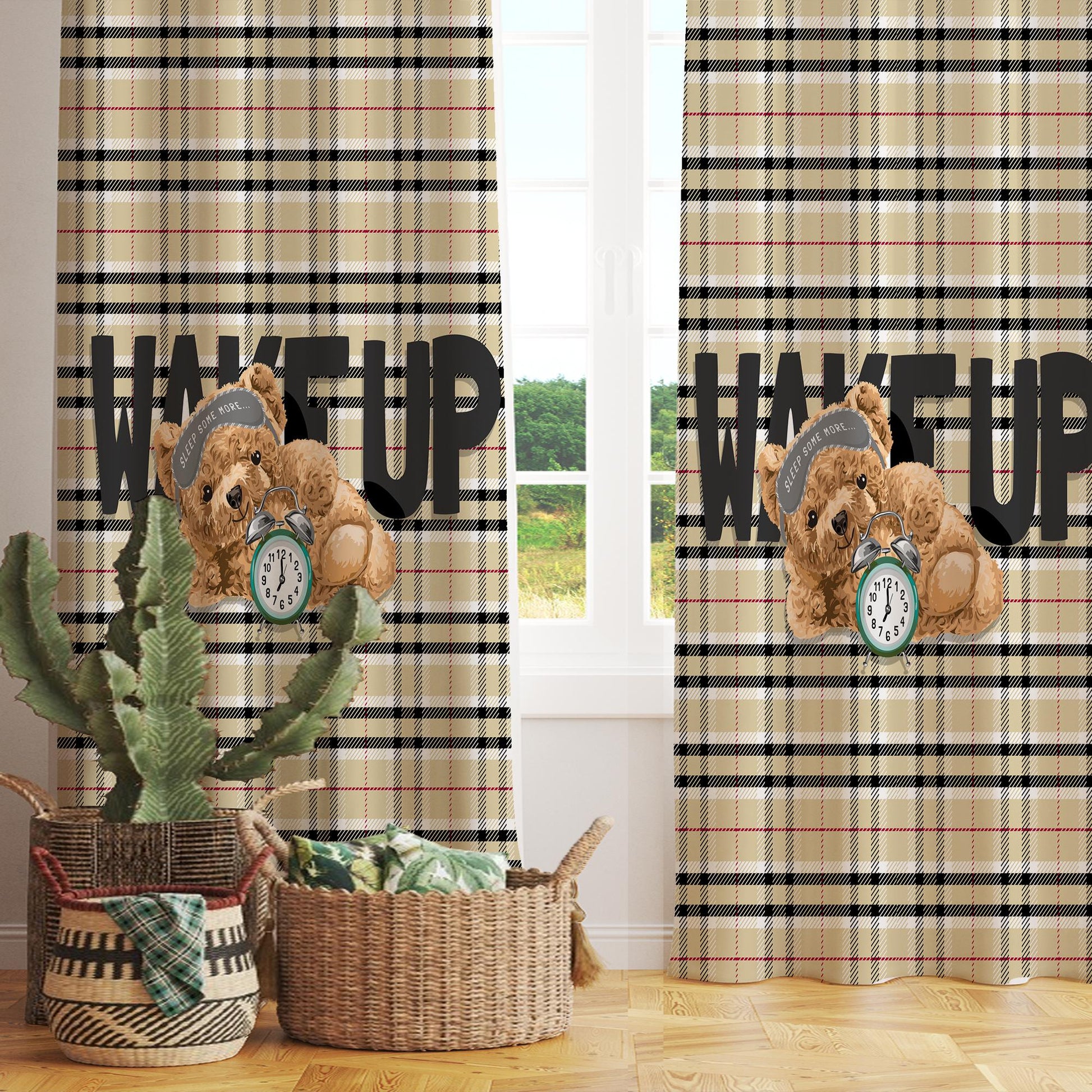 Bear Nursery Curtains Sleepy Kids Room Drapes Custom Size Kids Window Treatment & Gift Pillow Covers Cute Room Decor