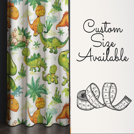 Kids Room Curtains Green Orange Dinosaur Drapes, Custom Size Window Panels & Gift Pillow Covers for Boys&#39; Nursery Decor