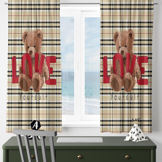 Bear Love Girls Room Curtains - Custom Size Window Drapes & Cute Gift Pillow Covers for Kids Bedroom Decor