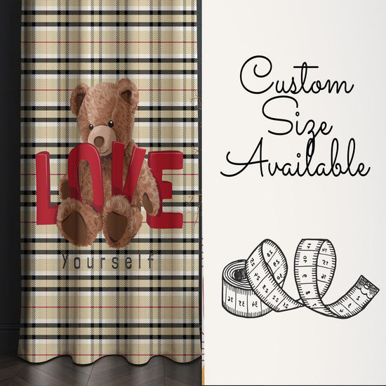 Bear Love Girls Room Curtains - Custom Size Window Drapes & Cute Gift Pillow Covers for Kids Bedroom Decor