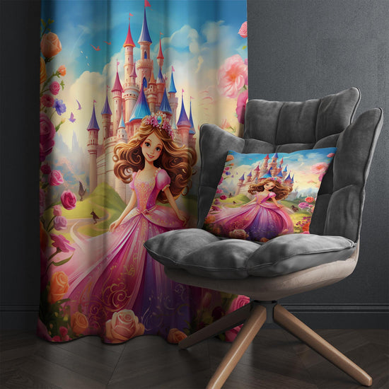 Floral Castle Colorful Princess Kids Nursery Curtains, Custom Size Window Drapes & Gift Pillow Covers for Girls Room Decor