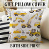 Yellow Construction Equipment Kids Curtains & Nursery Window Drapes, Custom Size, Gift Pillow Covers for Toddler Room Decor