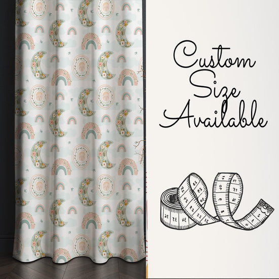 Boho Moon Rainbow Floral Flowers Nursery Kids Curtains & Nursery Window Drapes, Custom Size, Gift Pillow Covers for Toddler Room Decor