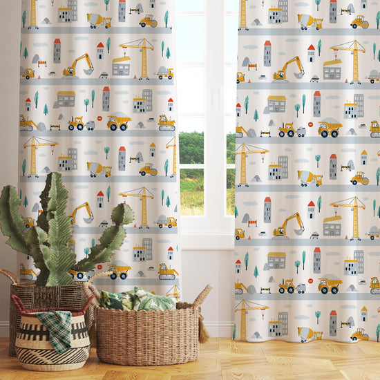 Construction Equipment Nursery Curtains Window Drapes, Custom Size Kids Room Decor, Gift Pillow Covers Toddler Room Houses, City Road Theme