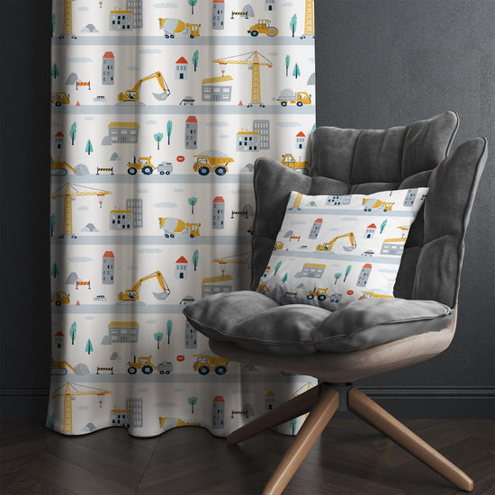 Construction Equipment Nursery Curtains Window Drapes, Custom Size Kids Room Decor, Gift Pillow Covers Toddler Room Houses, City Road Theme