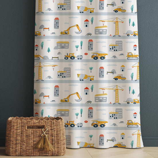 Construction Equipment Nursery Curtains Window Drapes, Custom Size Kids Room Decor, Gift Pillow Covers Toddler Room Houses, City Road Theme